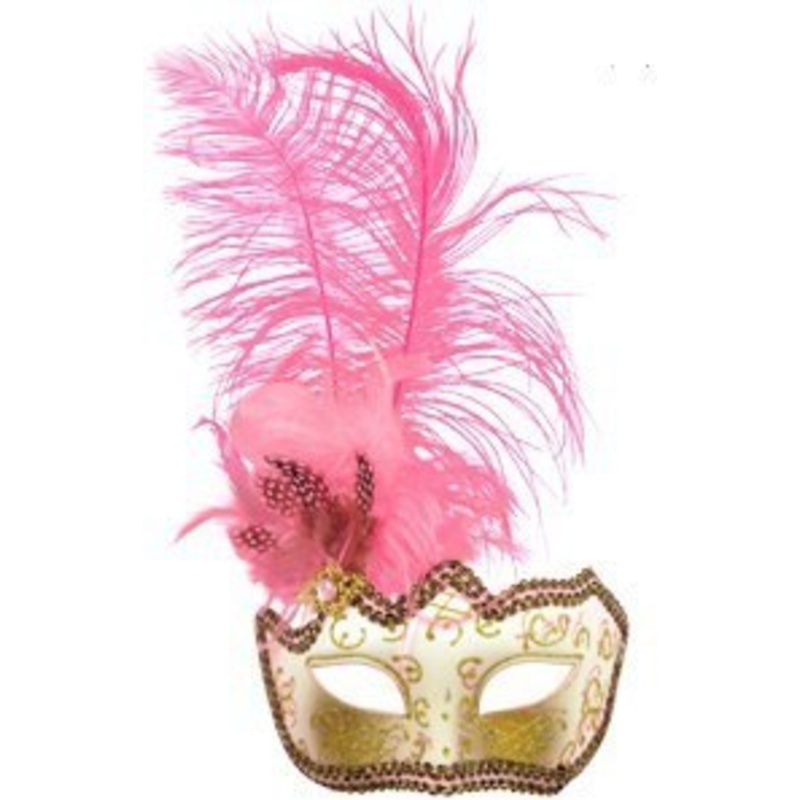 Glitter Eye Mask With Feathers - Pink