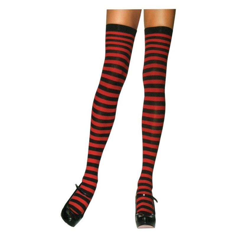 Nylon Striped Stockings - Black/Red