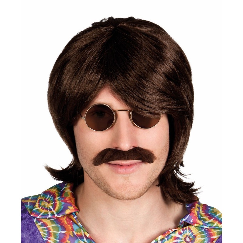 Brown Hippy Wig and Moustache
