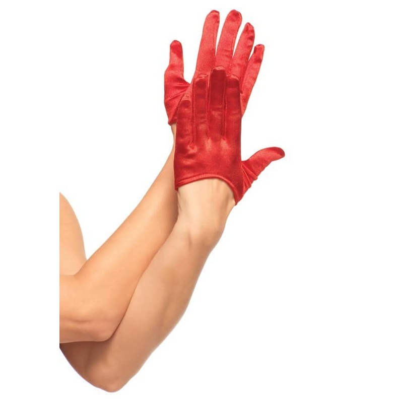 Mini Cropped Satin Gloves - Red