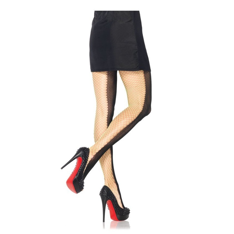 Two-Tone Duel Net Pantyhose - Black/Neon Green