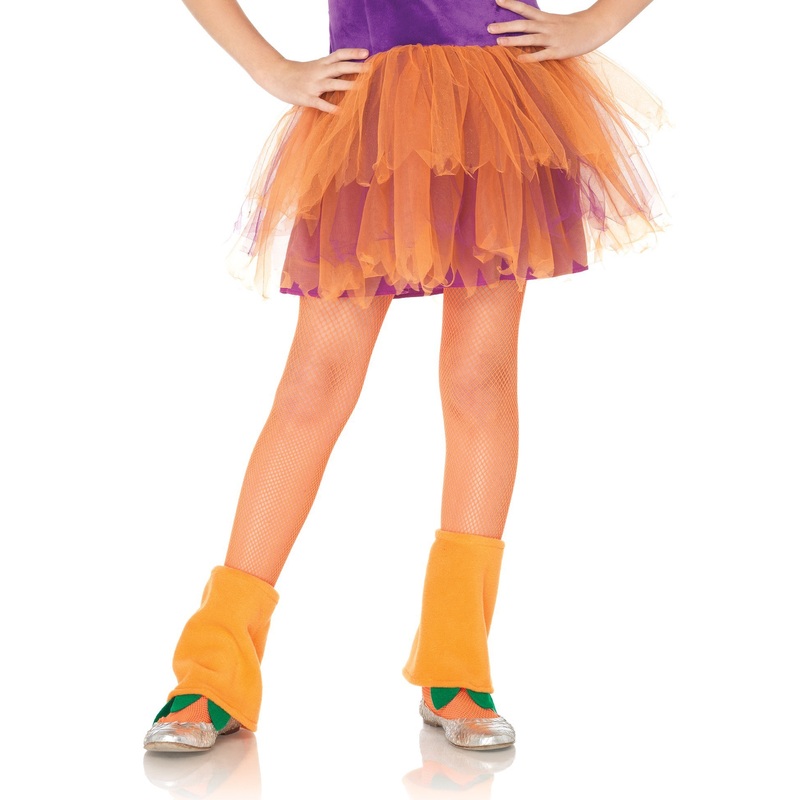 Girls Fishnet Tights - Neon Orange