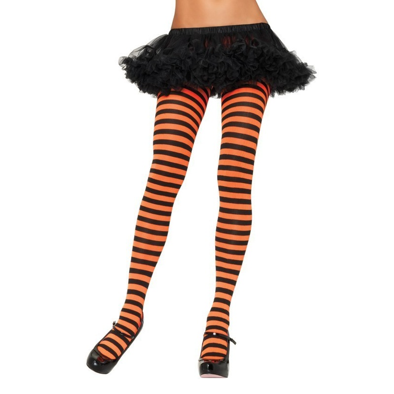 Striped Nylon Tights - Black/Orange