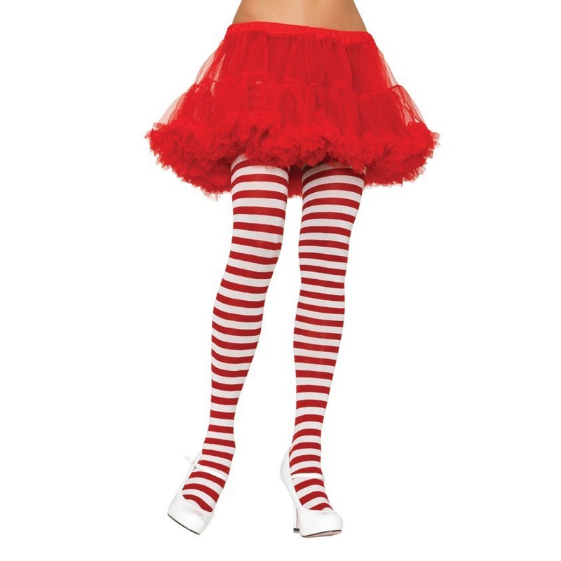 Striped Nylon Tights - White/Red