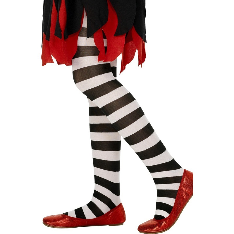 Children's Striped Tights - White/Black