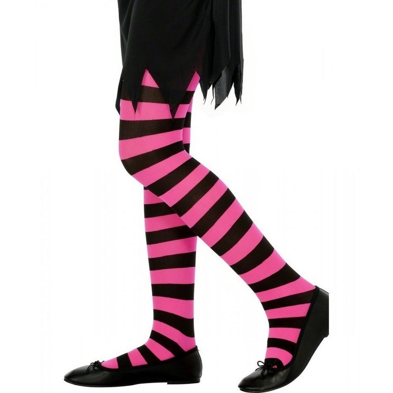 Children's Striped Tights - Pink/Black