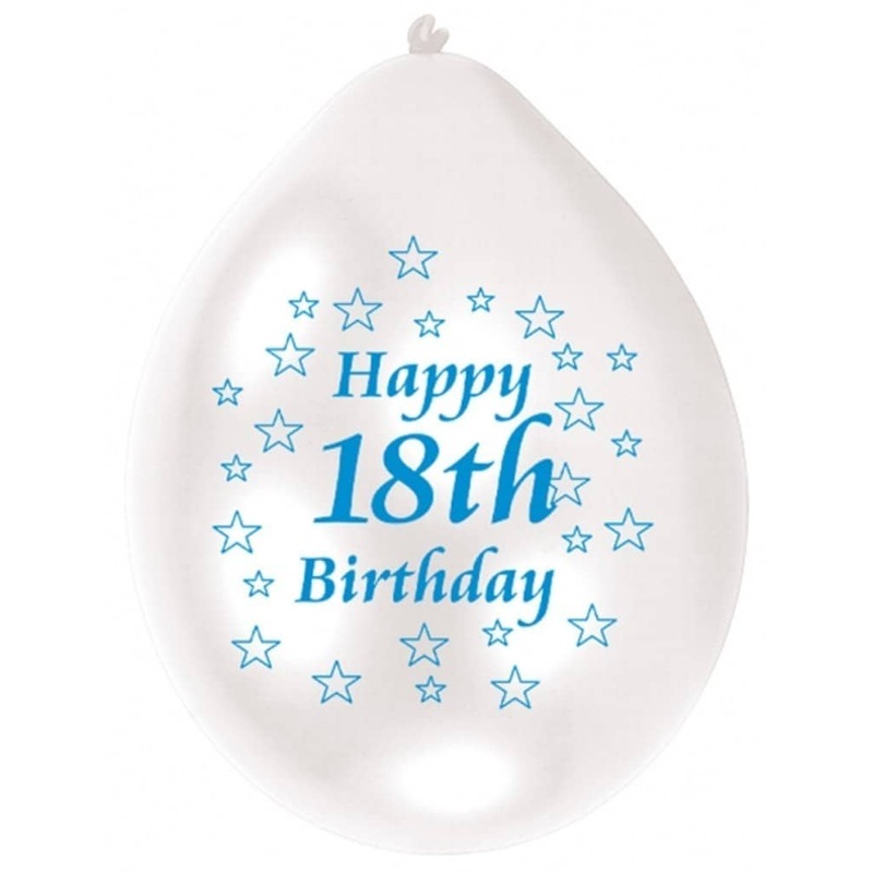 Blue/White Happy 18th Birthday Balloons - 10 Pack