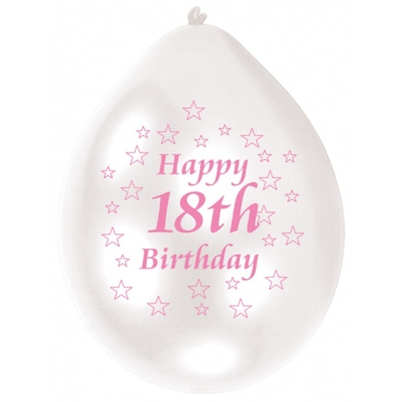 Pink/White Happy 18th Birthday Balloons - 10 Pack