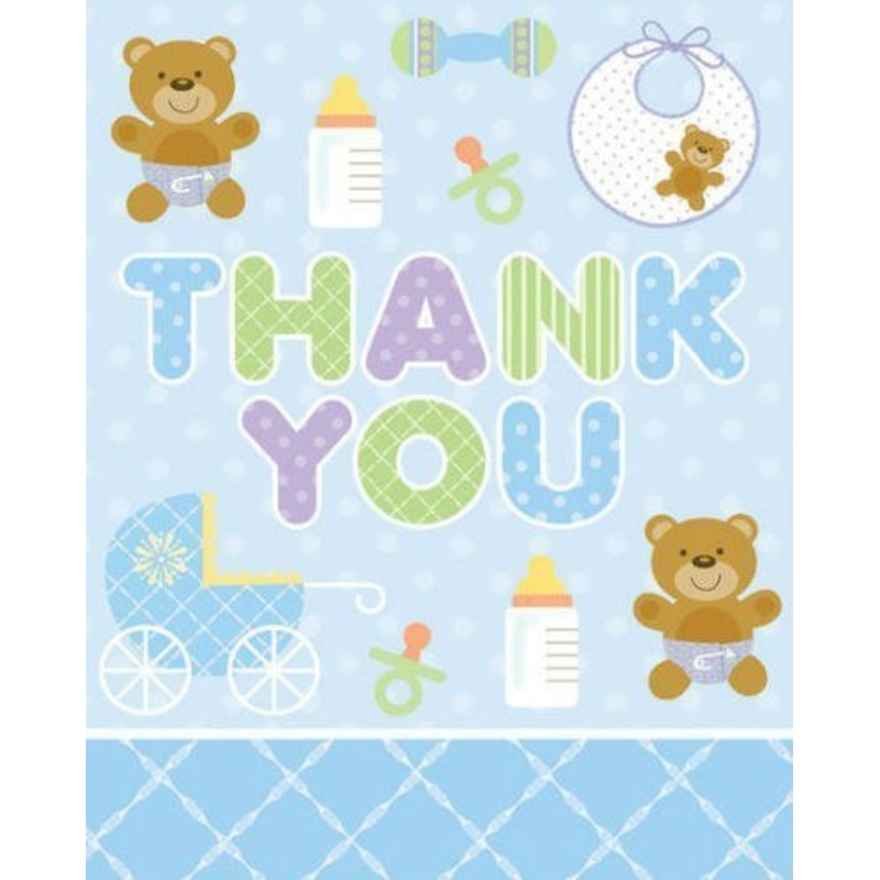 Teddy Baby Blue Thank You Cards - 8 Pack
