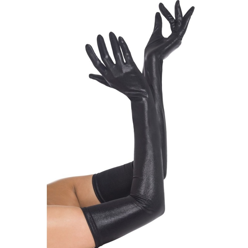 Wet Look Black Gloves