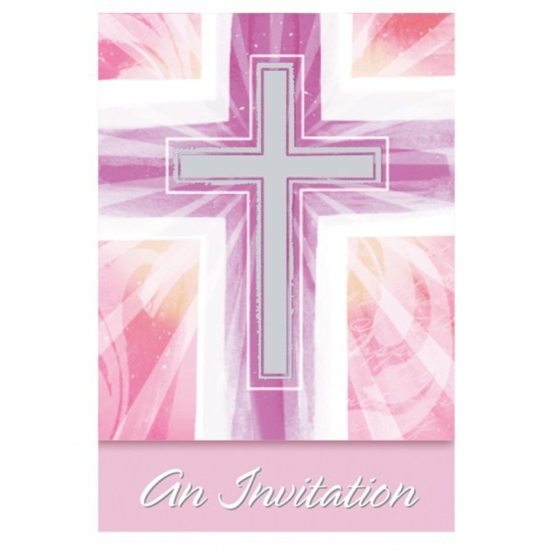 Joyous Cross Pink Folded Invitations - 8 pack
