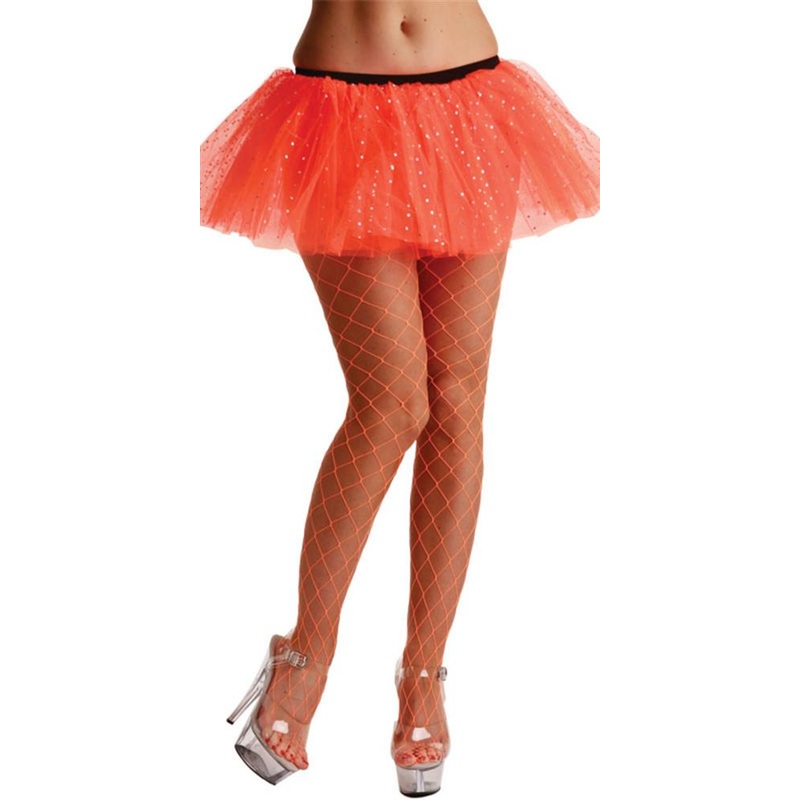 Neon Orange Diamond Net Tights