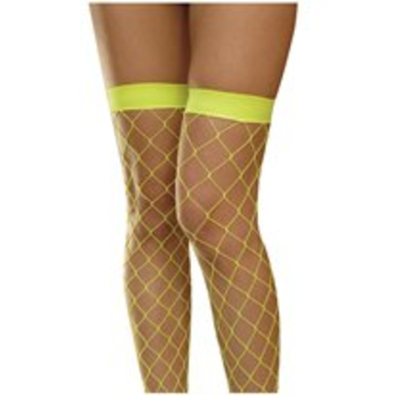 Neon Yellow Diamond Fishnet Hold Ups