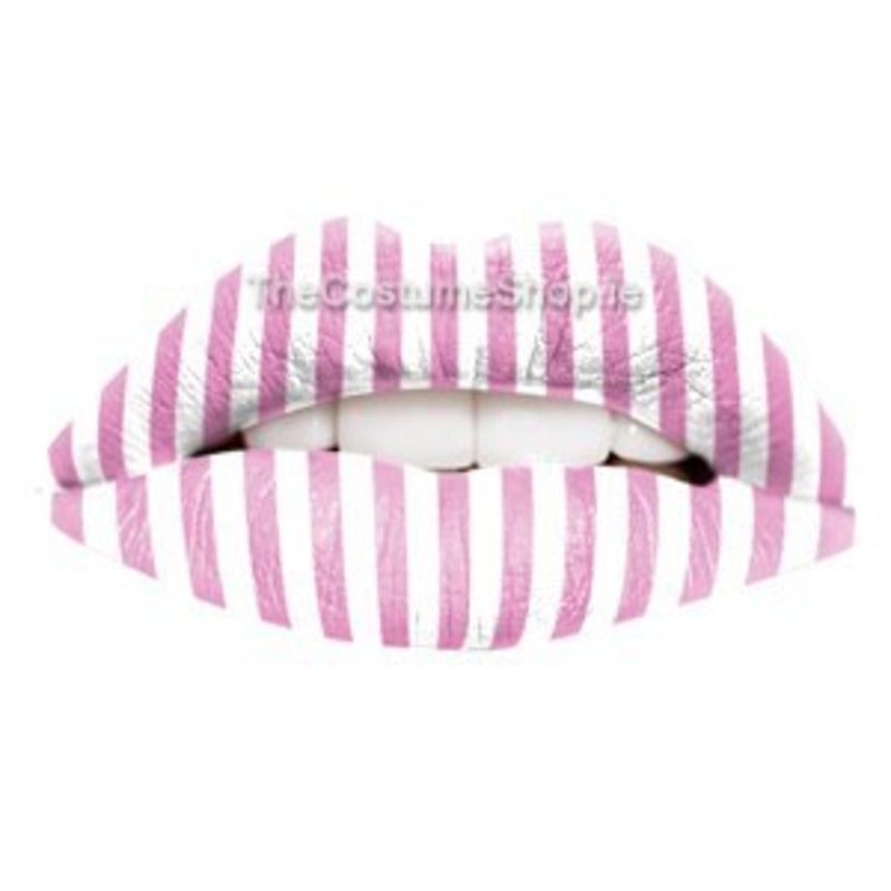 Pink Candy Stripe Temporary Lip Tattoo