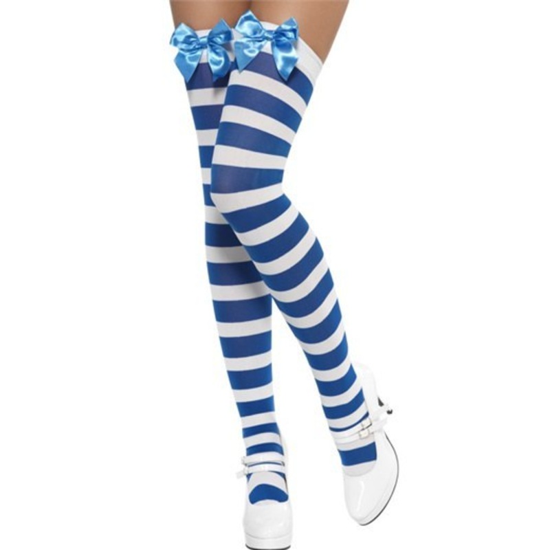 Striped Thigh High Stockings with Bow