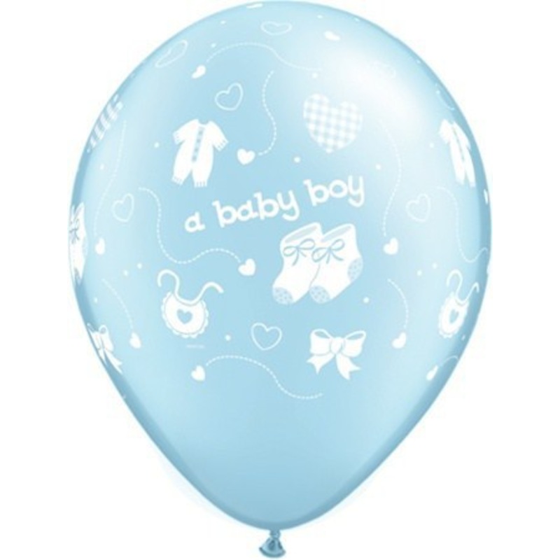 11" Pearl Light Blue Baby Boy Latex Balloons - 5 Pack