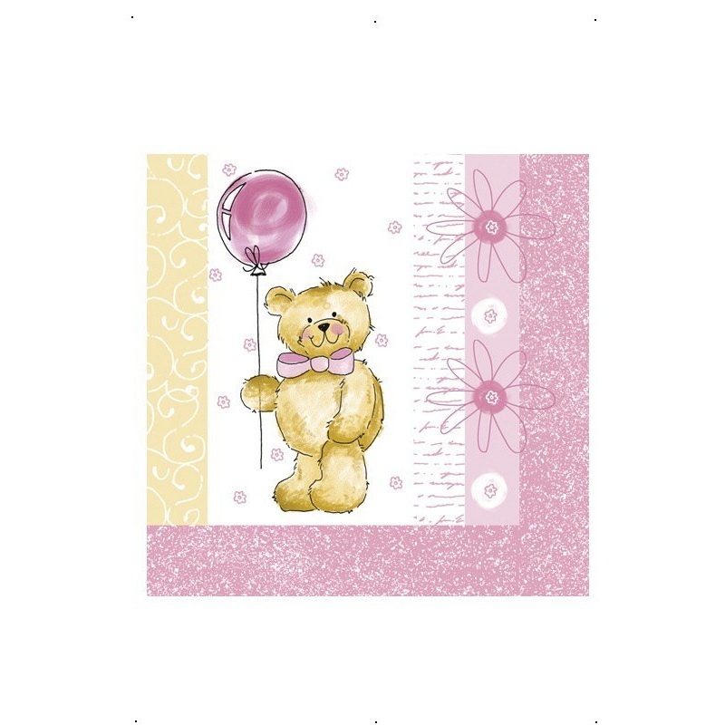 Pink Teddy Bear Napkins - 20 Pack