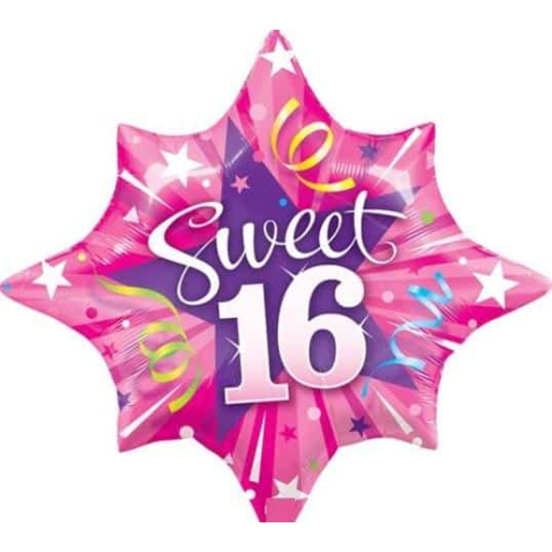 Sweet 16 Shining Star Foil Balloon 28"