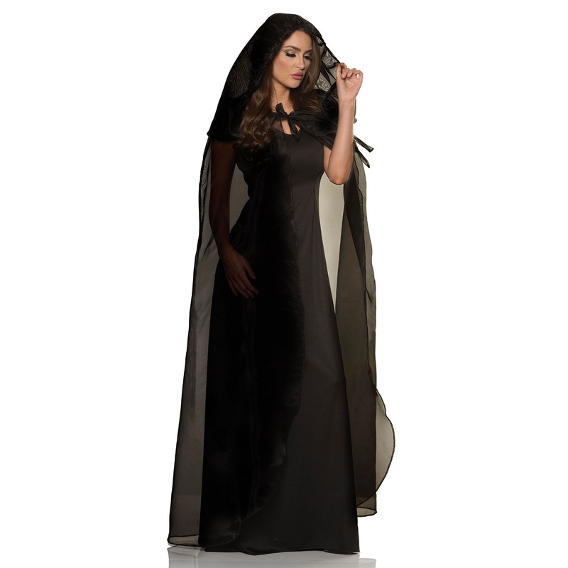 Adult Hooded Tulle Cape (Black) One Size