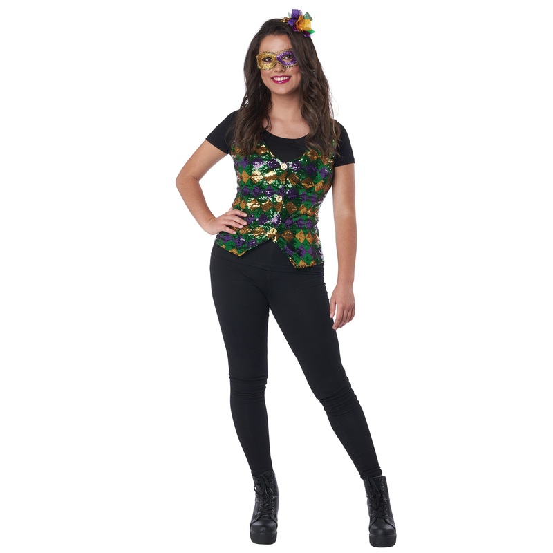 Women's Sequin Carnival Vest Set Adult Costume Kit Small/Medium