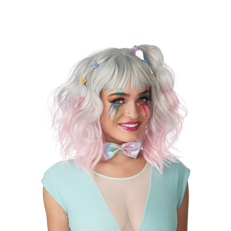 Pastel Textured Long Bob Adult Wig (Gray/Pink) Standard