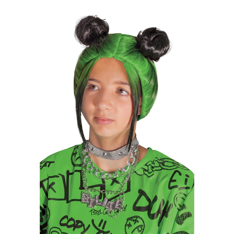 Billie Eilish Double Bun Child Wig (Green) One Size