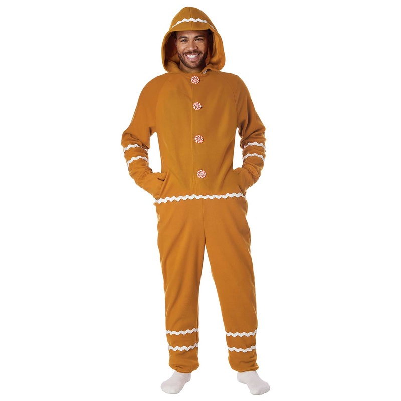 Gingerbread Fleece Jumpsuit Adult Costume X-Small