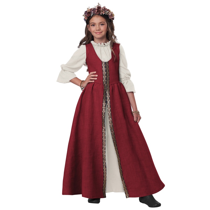 Renaissance Faire Dress Child Costume (Red) Medium