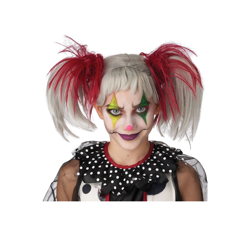 Glow in the Dark Punk Pigtails Wig (Red/Grey) Standard