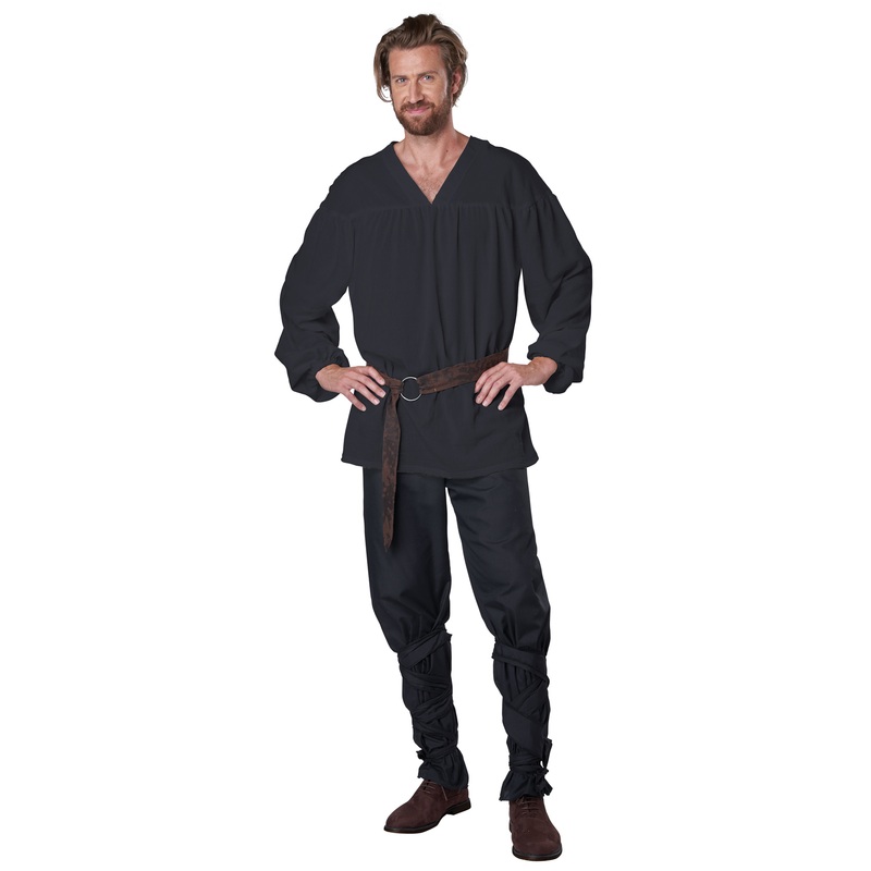 Renaissance Peasant Shirt Adult Costume (Black) Small/Medium