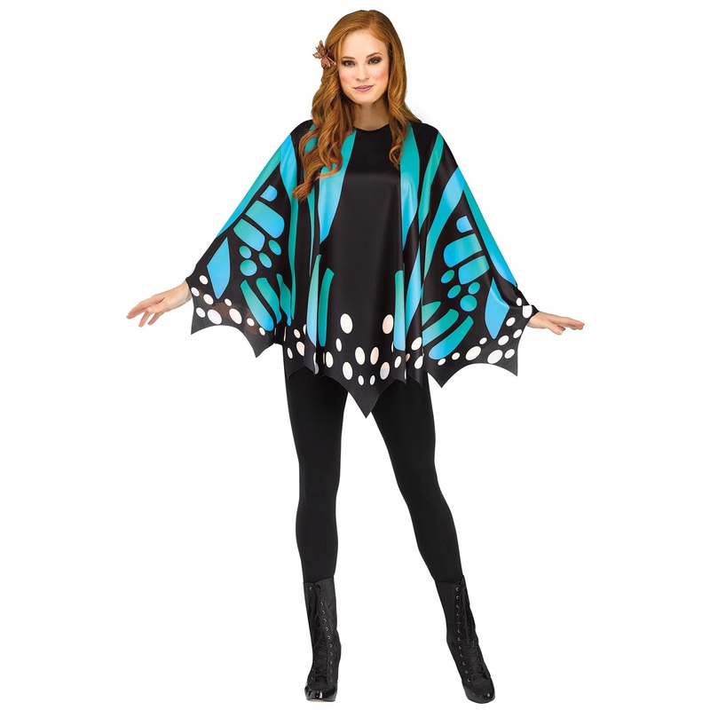 Teal Butterfly Wing Poncho Adult Costume One Size