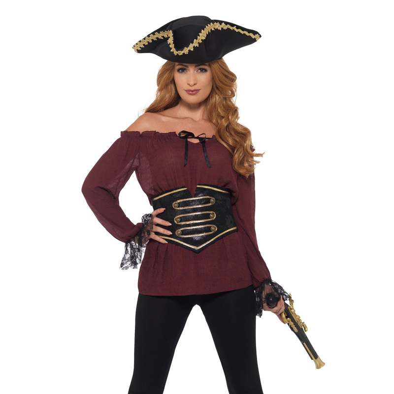 Deluxe Pirate Shirt Adult Costume (Burgundy) Small