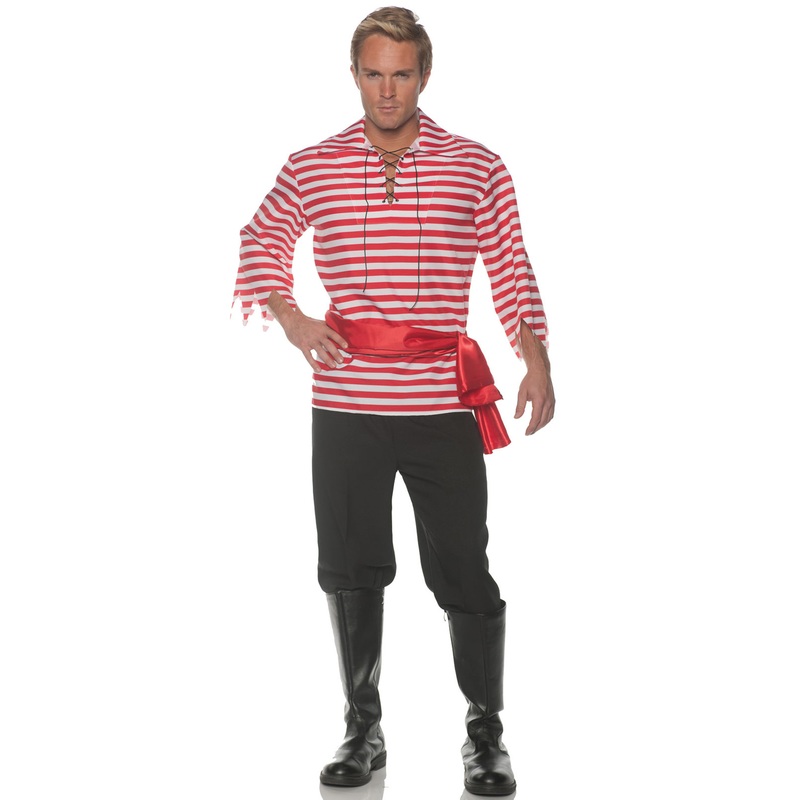 Striped Pirate Adult Costume (Red) One Size