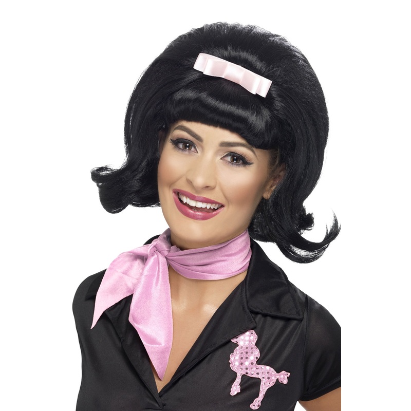 50s Flicked Beehive Bob Adult Wig (Black) Standard