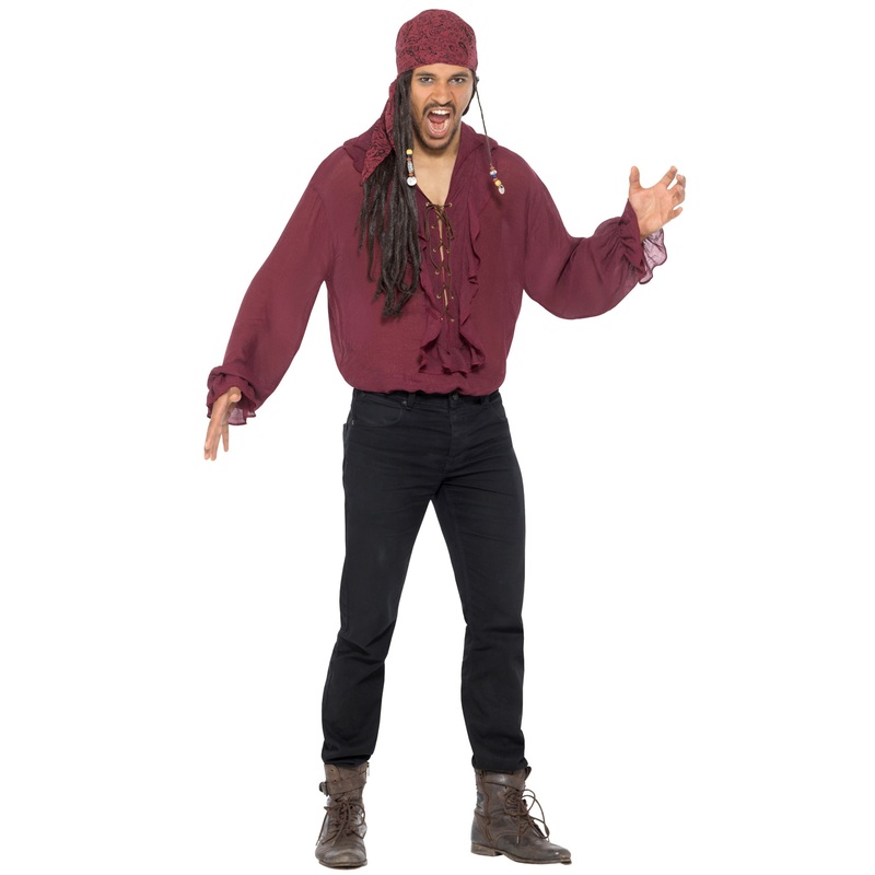 Pirate Shirt Adult Costume (Dark Red) Medium