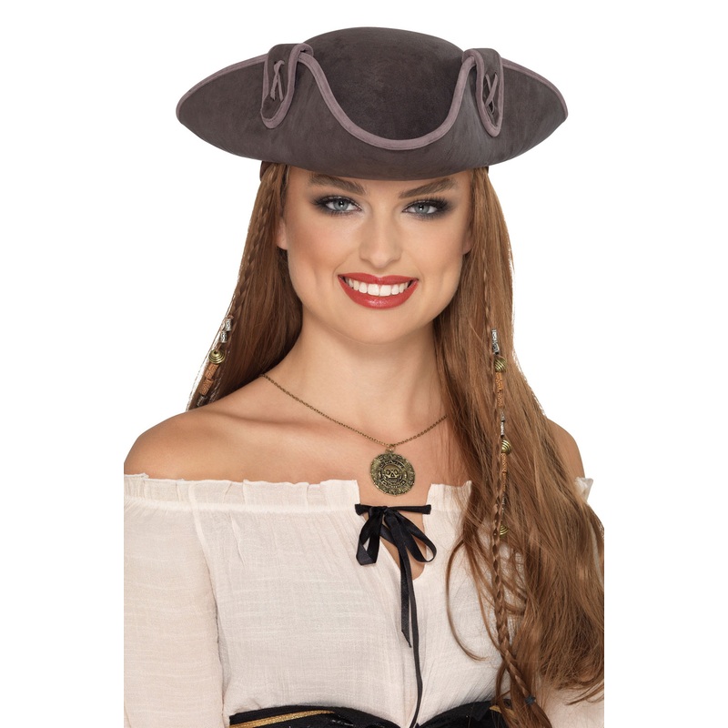 Tricorn Pirate Captain Hat (Grey) Standard