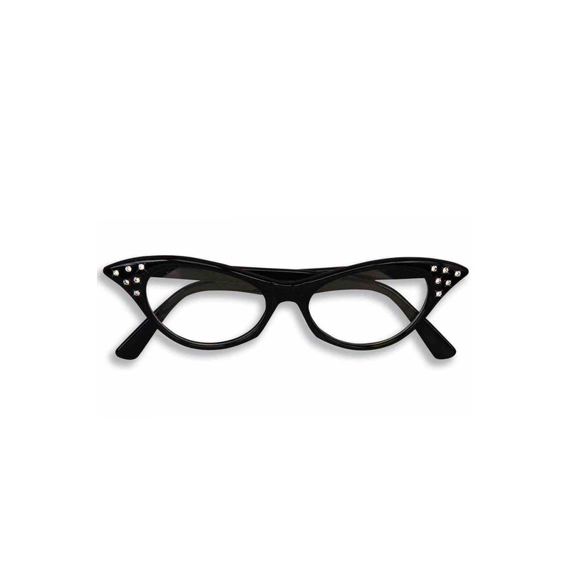 50's Rhinestone Glasses (Black) Standard
