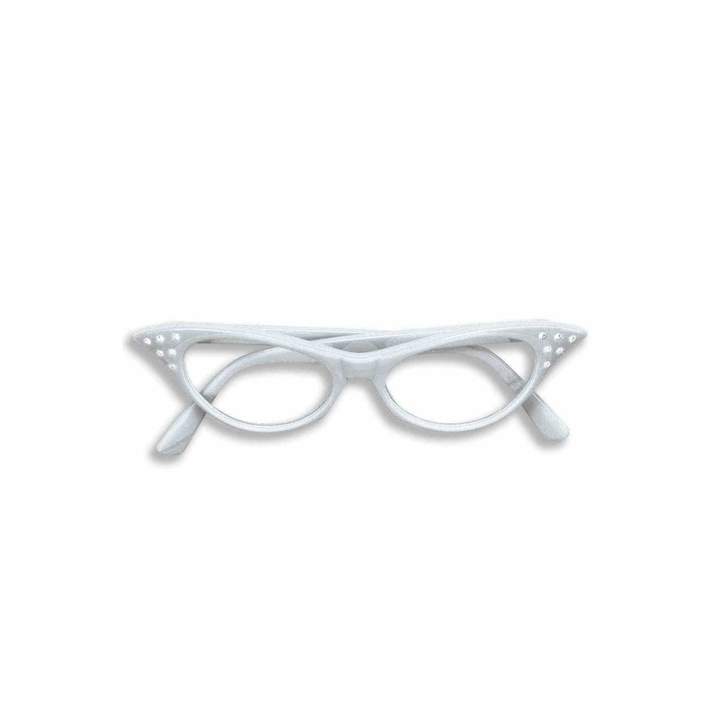 50's Rhinestone Glasses (White) Standard