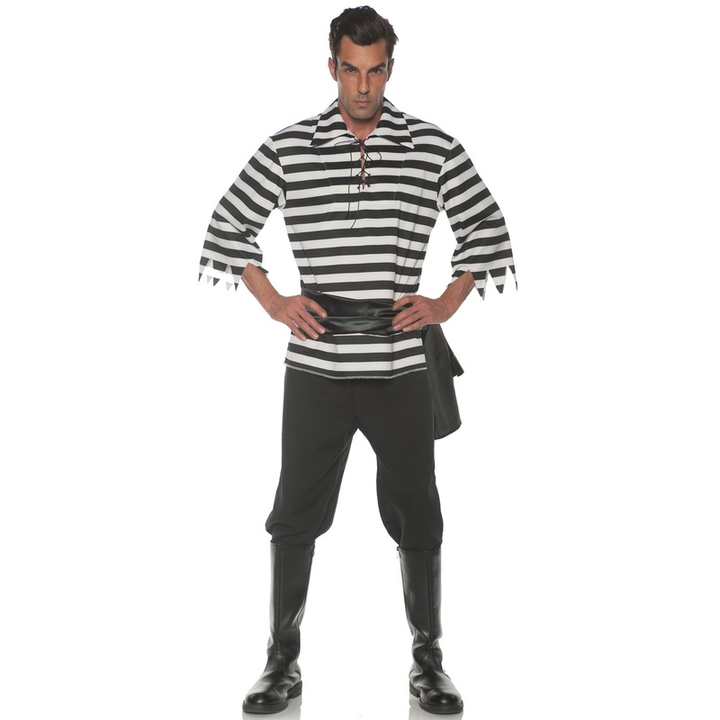Striped Pirate Adult Costume (Black) One Size