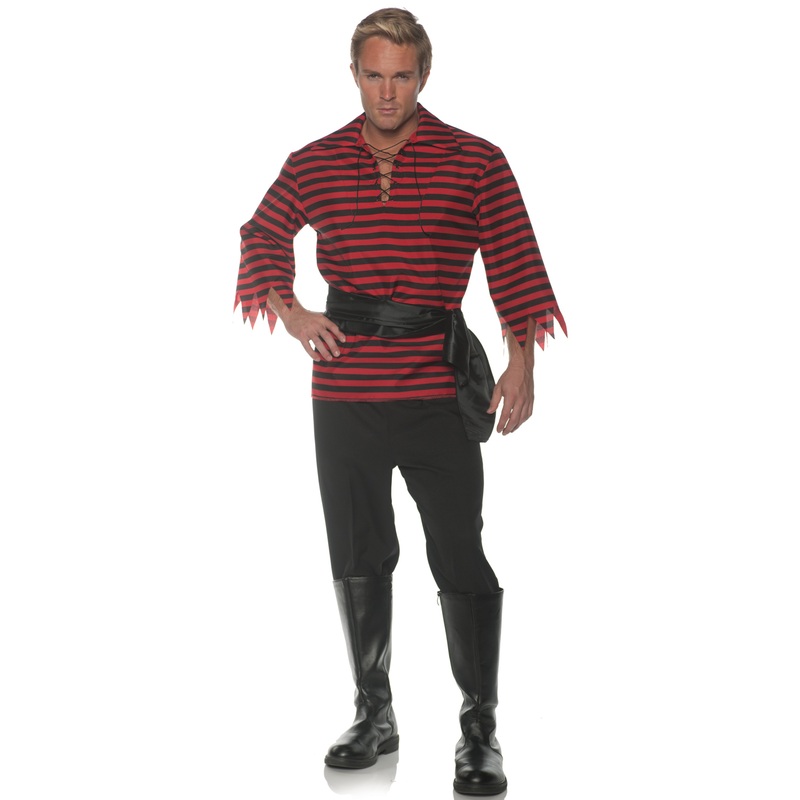 Striped Pirate Adult Costume (Black/Red) One Size