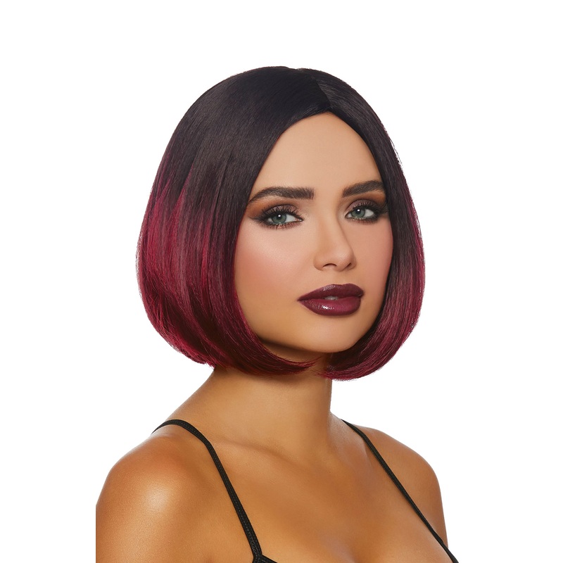 Mid-Length Ombre Bob Wig (Black/Burgundy) Standard