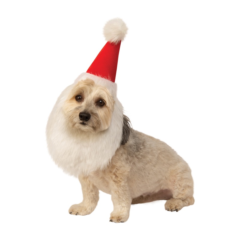 Santa Hat With Beard Pet Costume Small/Medium