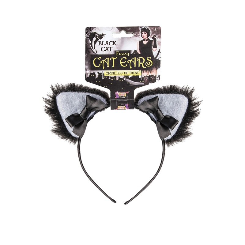 Furry Black Cat Ears Headband Standard