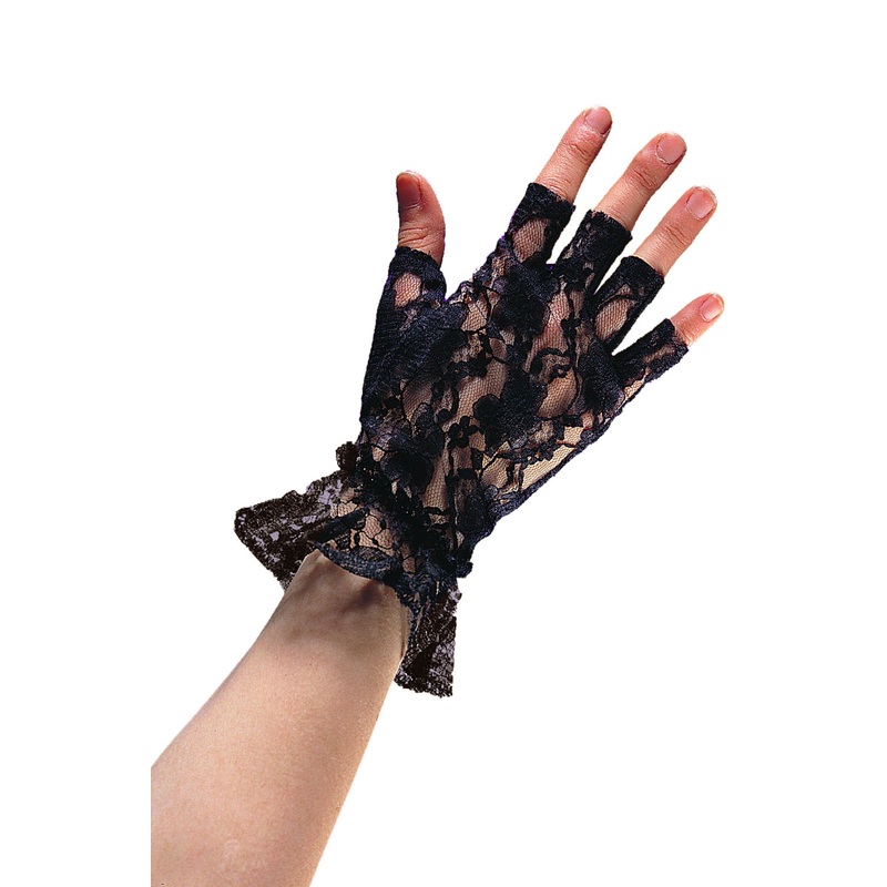 Victorian Fingerless Lace Gloves Black