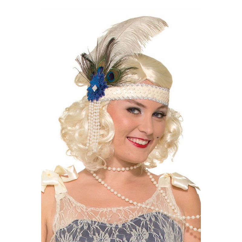 Peacock Flapper Headband (Beige) Standard