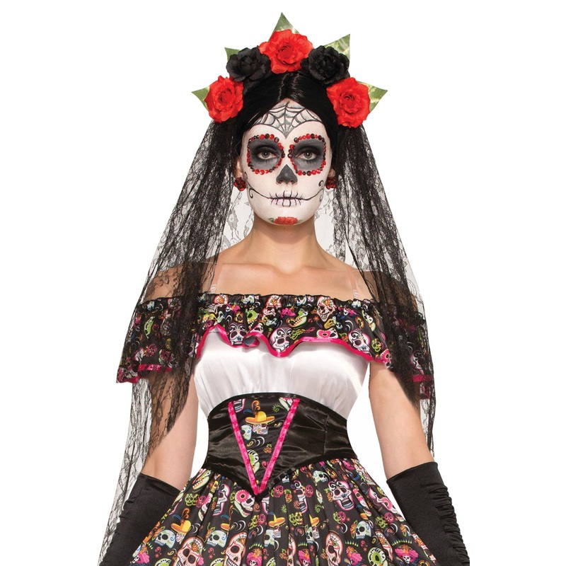 Day of the Dead Veiled Headband Standard