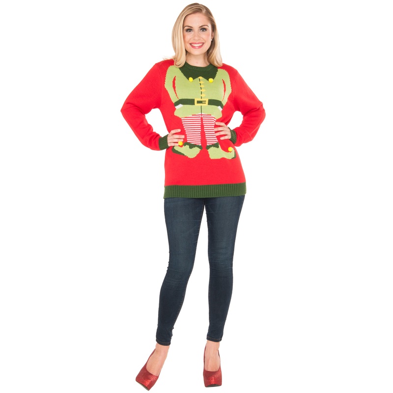 Red Elf Sweater Adult Costume Small
