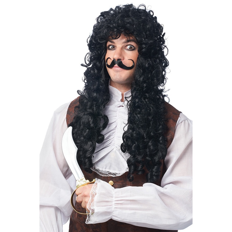 Captain Hook Adult Wig and Mustache Black