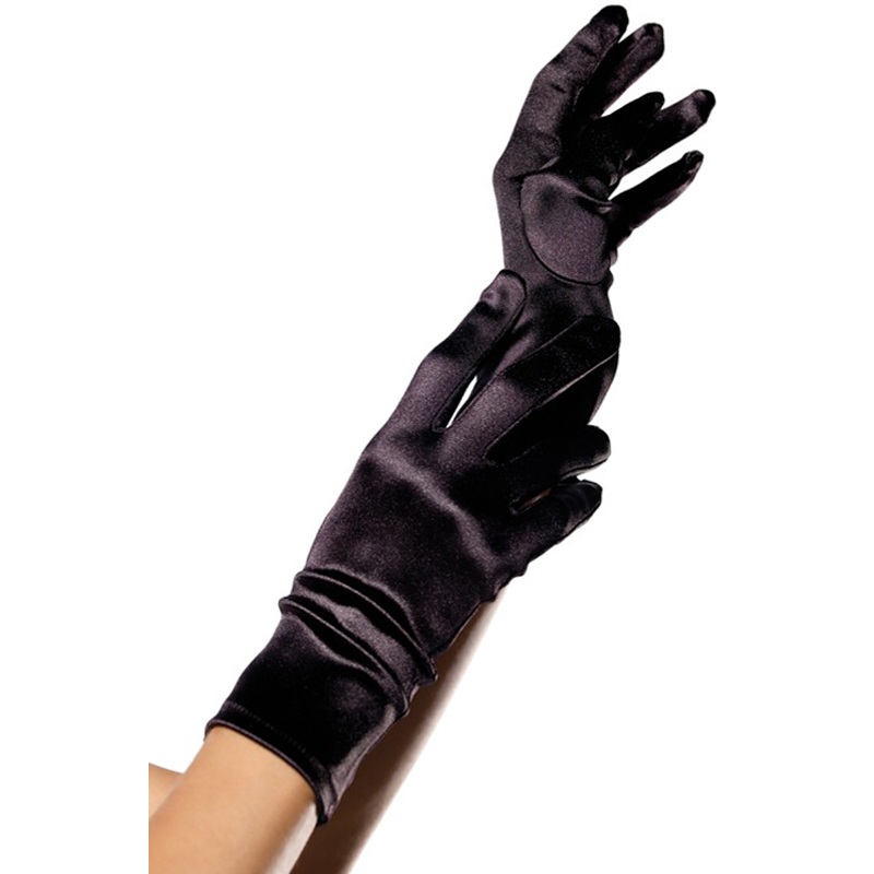 Wrist Length Satin Gloves Black