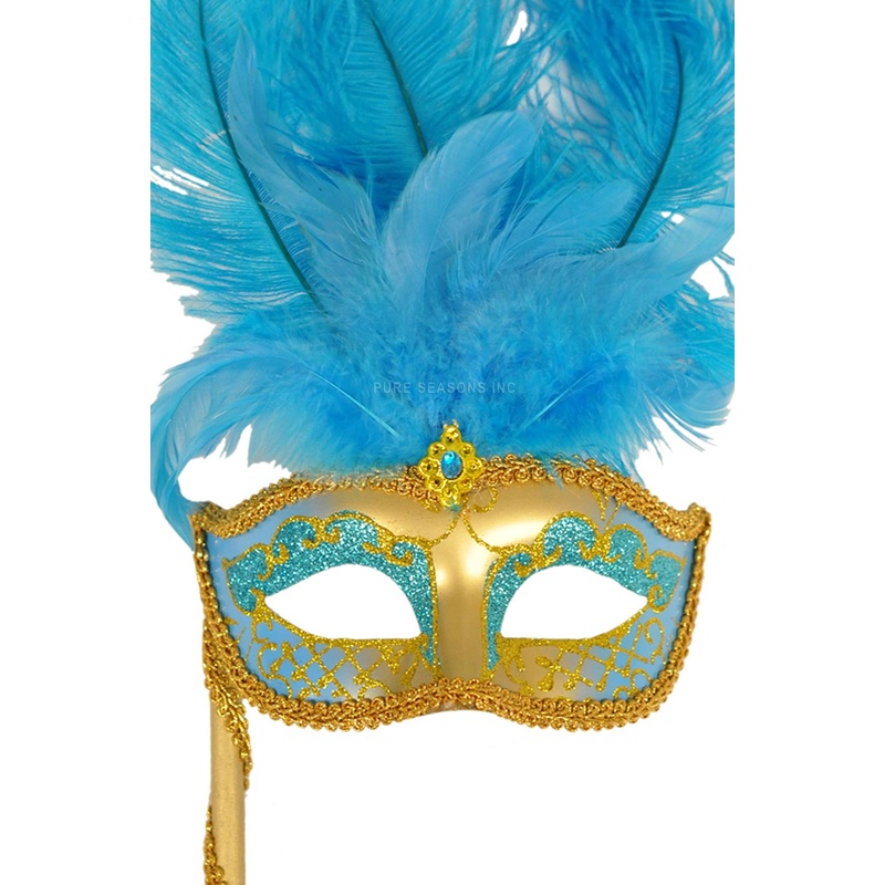 Colombina Vanity Fair Venetian Mask (Light Blue/Gold) Standard